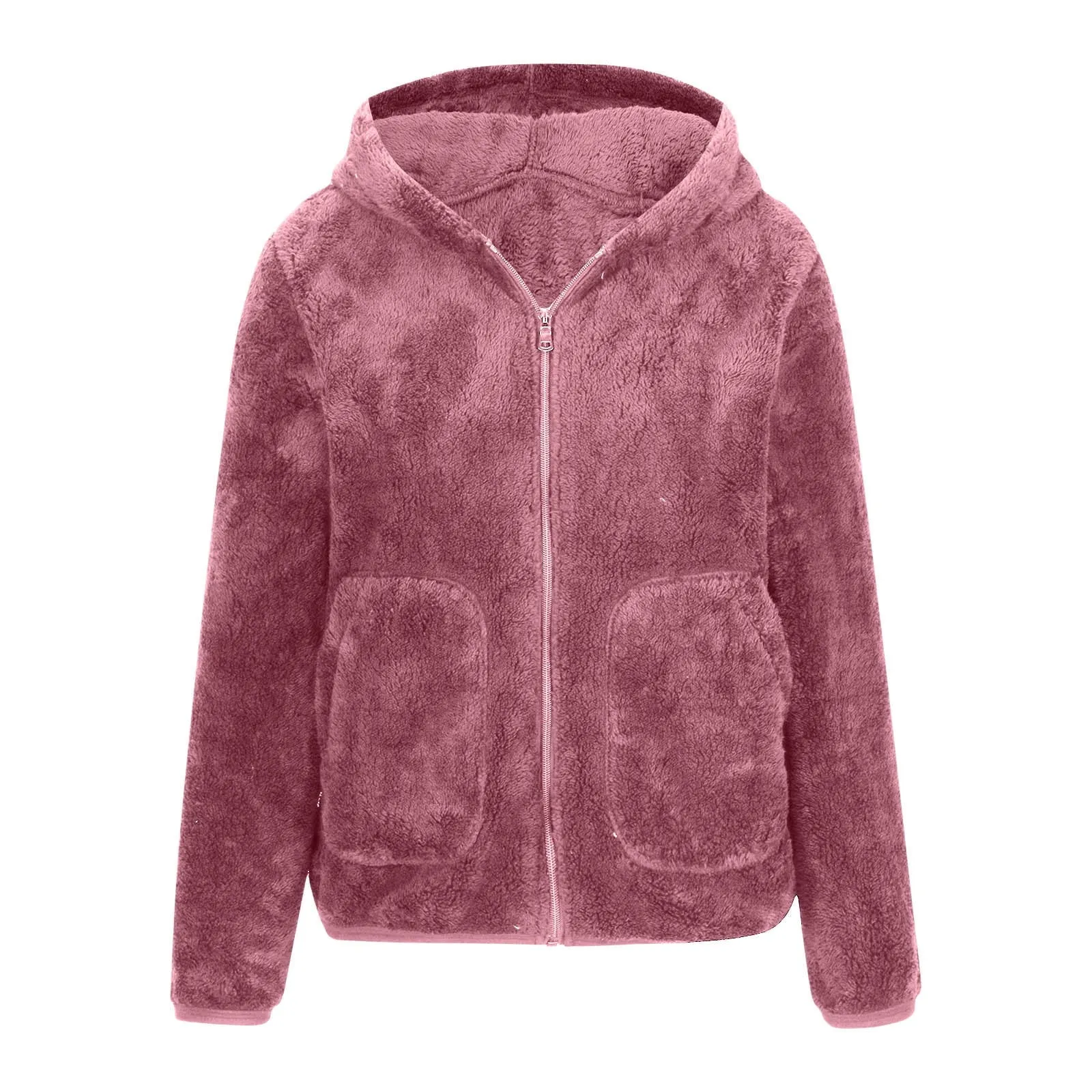 Anike | Damen Kapuzen Zip-Up Teddyjacke mit Flausch-Fleece und Seitent