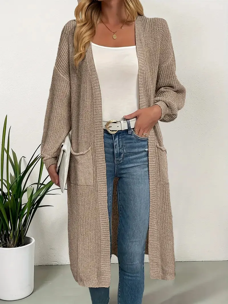 Elegante solide Strickjacke mit offener Fronttasche