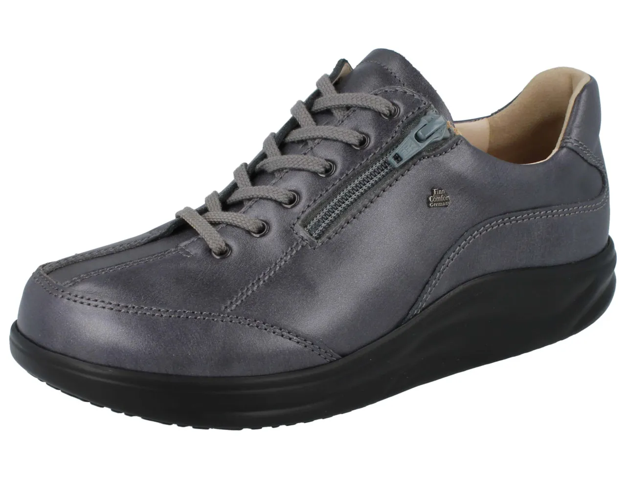 FINN COMFORT FINNAMIC Otaru Damen Schnürschuhe mit Reißverschluss grau anthrazid Glattleder