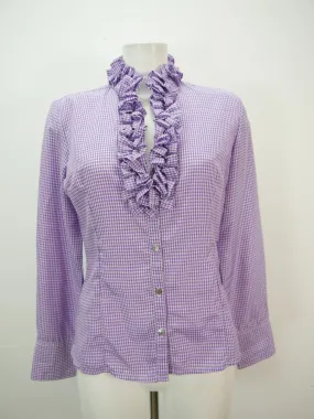Gr.38 Trachtenbluse lila/weiß Bluse Hess Baumwolle mit Rüschen TB6898