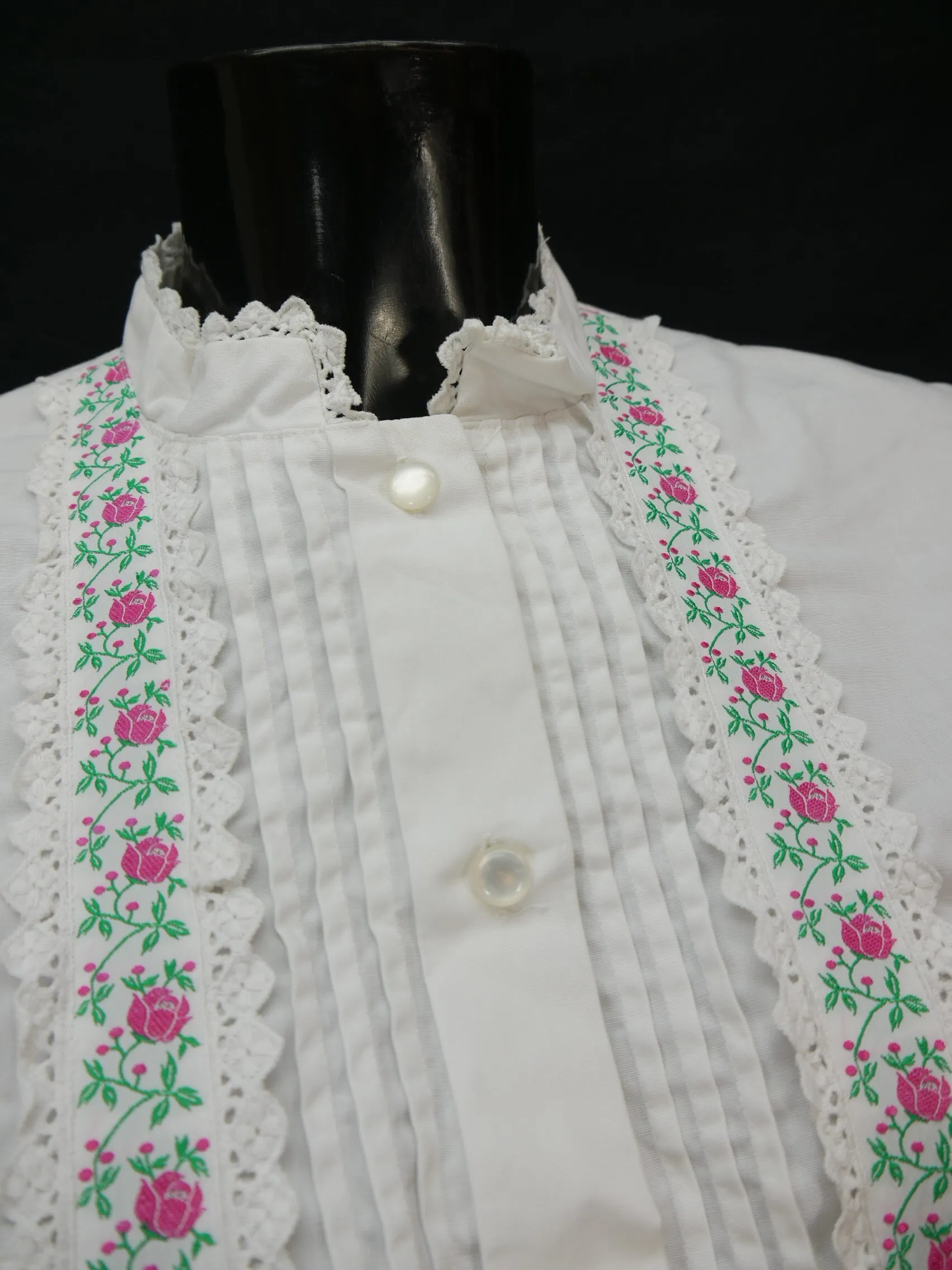 Gr.40 Trachtenbluse weiß Bluse für Dirndl Baumwolle Spitze Stickerei TB9218