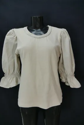 Gr.46 Trachtenbluse beige Bluse für Dirndl Exclusiv Kordel und Stretch TB9489