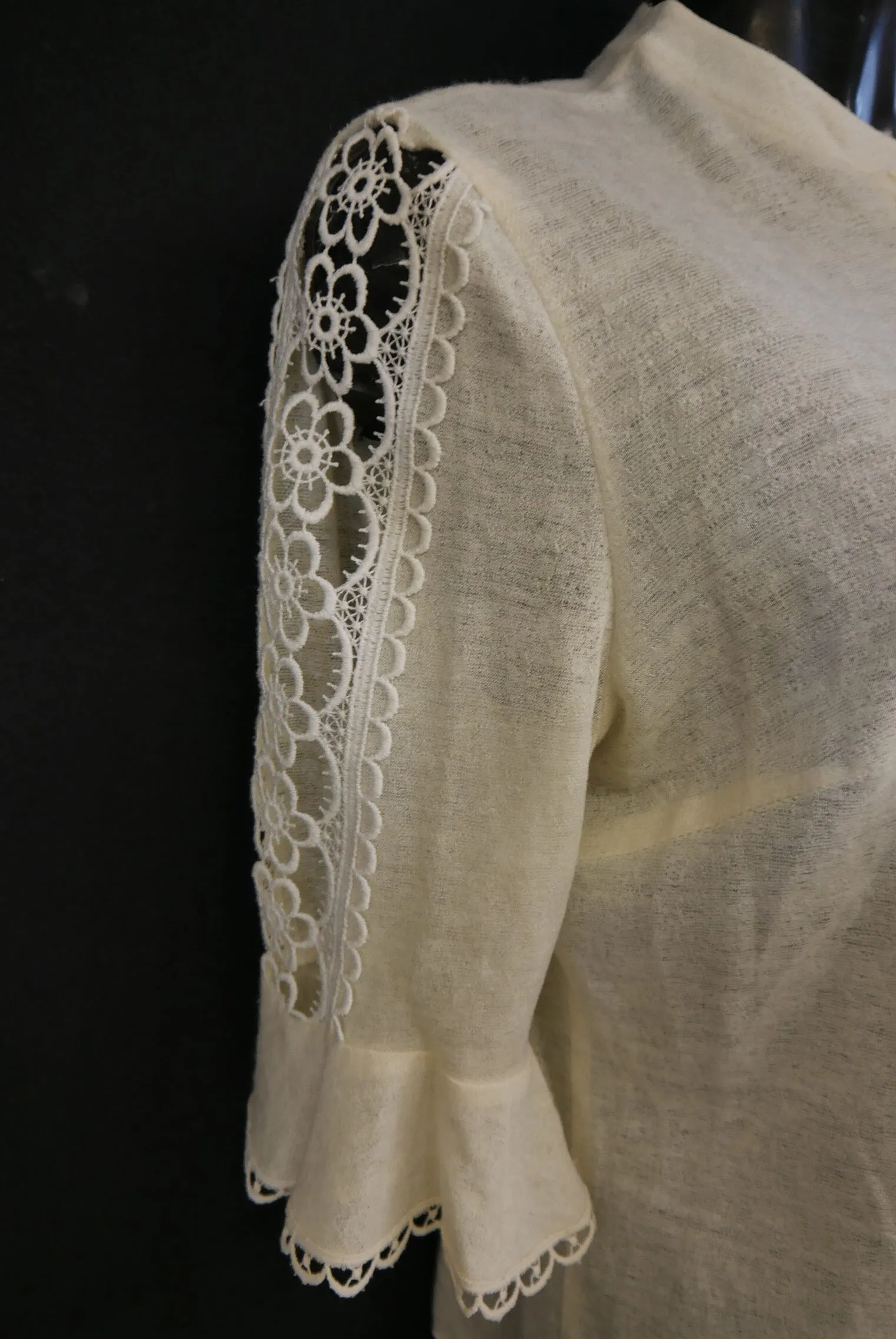 Gr.48 Trachtenbluse creme Bluse für Dirndl Mischgewebe mit Spitze TB9570