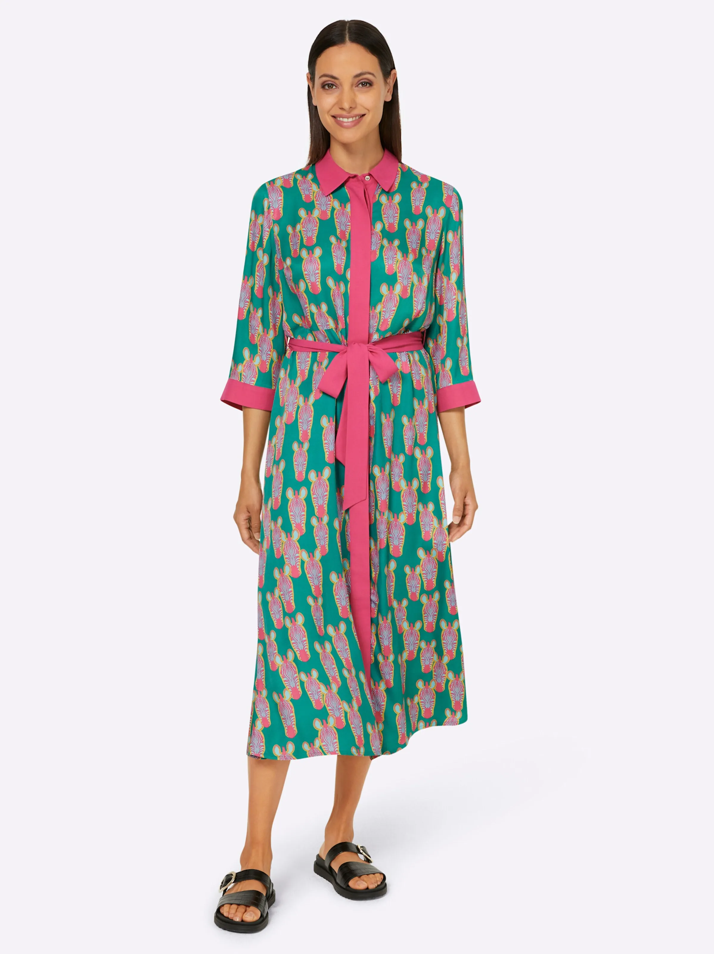 heine Druck-Kleid in grün-fuchsia-bedruckt
