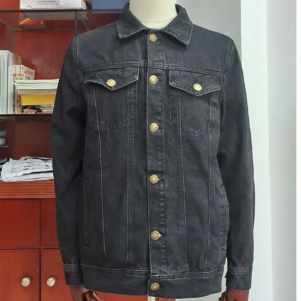 Herren Jeansjacke im Vintage-Stil mit Stehkragen, langen Ärmeln und Brusttaschen
