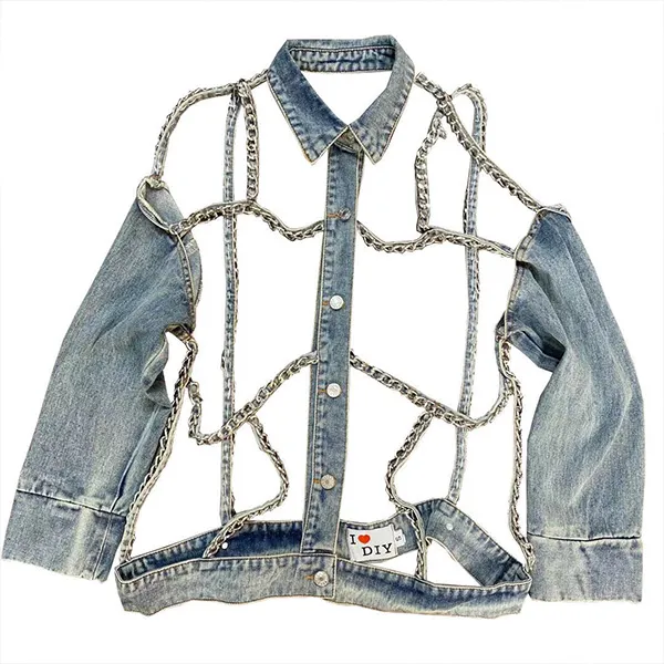 Jeansjacke mit Kettendesign in Kreuzmuster