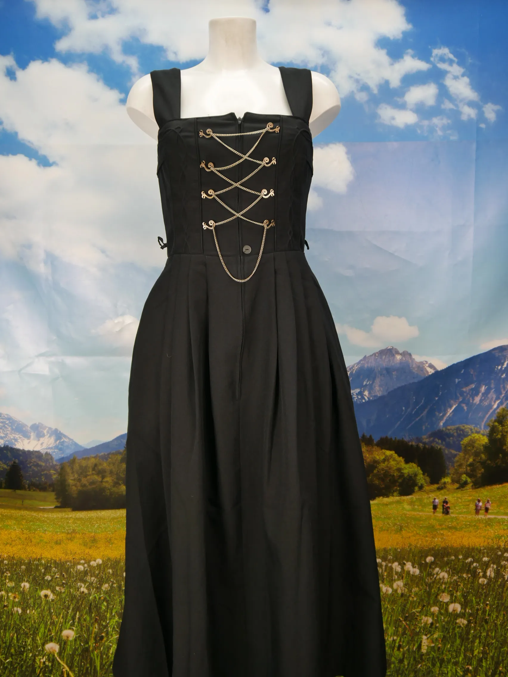 Lisa Landhaus Balkonett Dirndl Ketten Schnürung Trachtenkleid und Schürze Gr.36