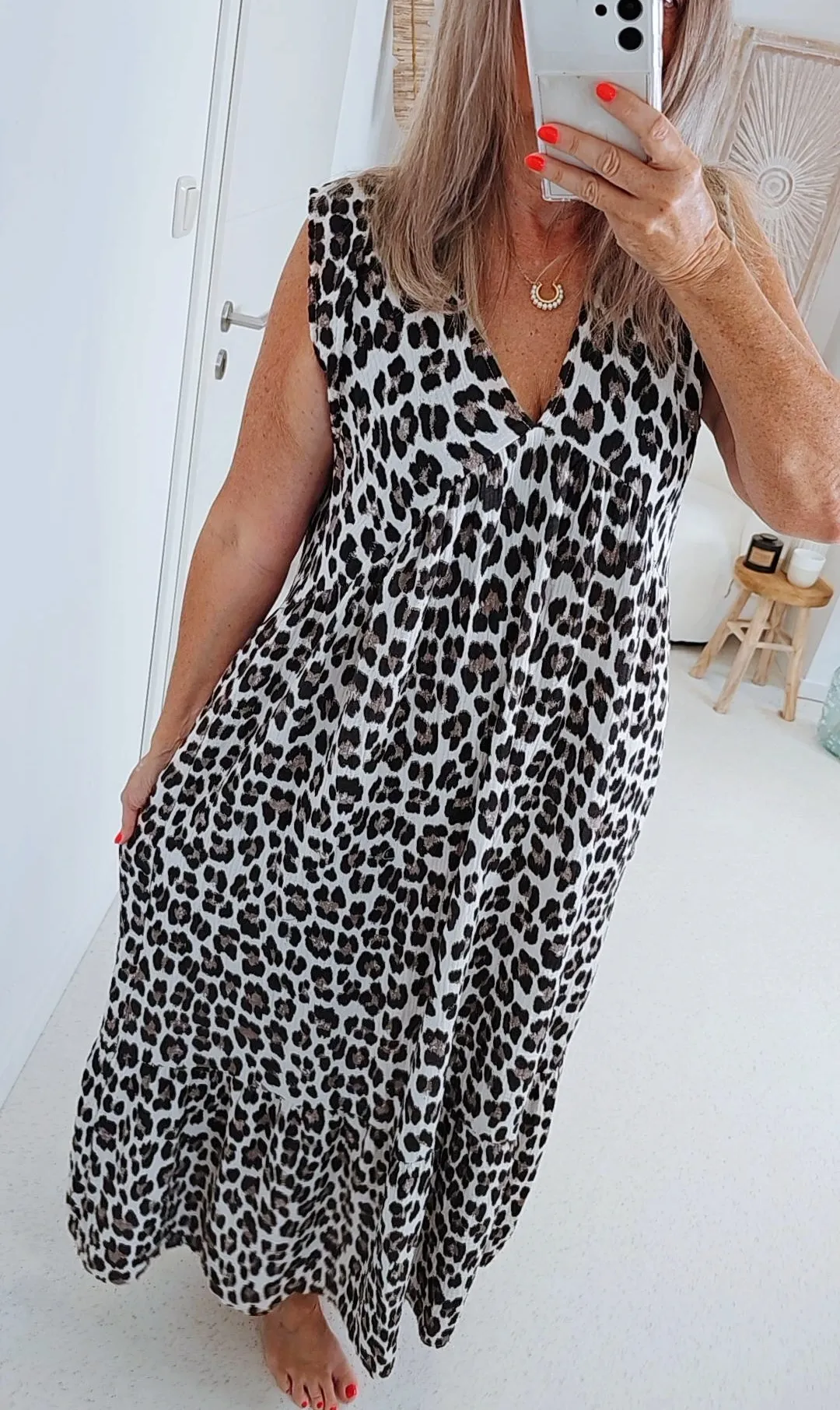 MAXI MUSSELIN KLEID TENERIFFA LEO Made in Italy 34-40/42 ärmellos