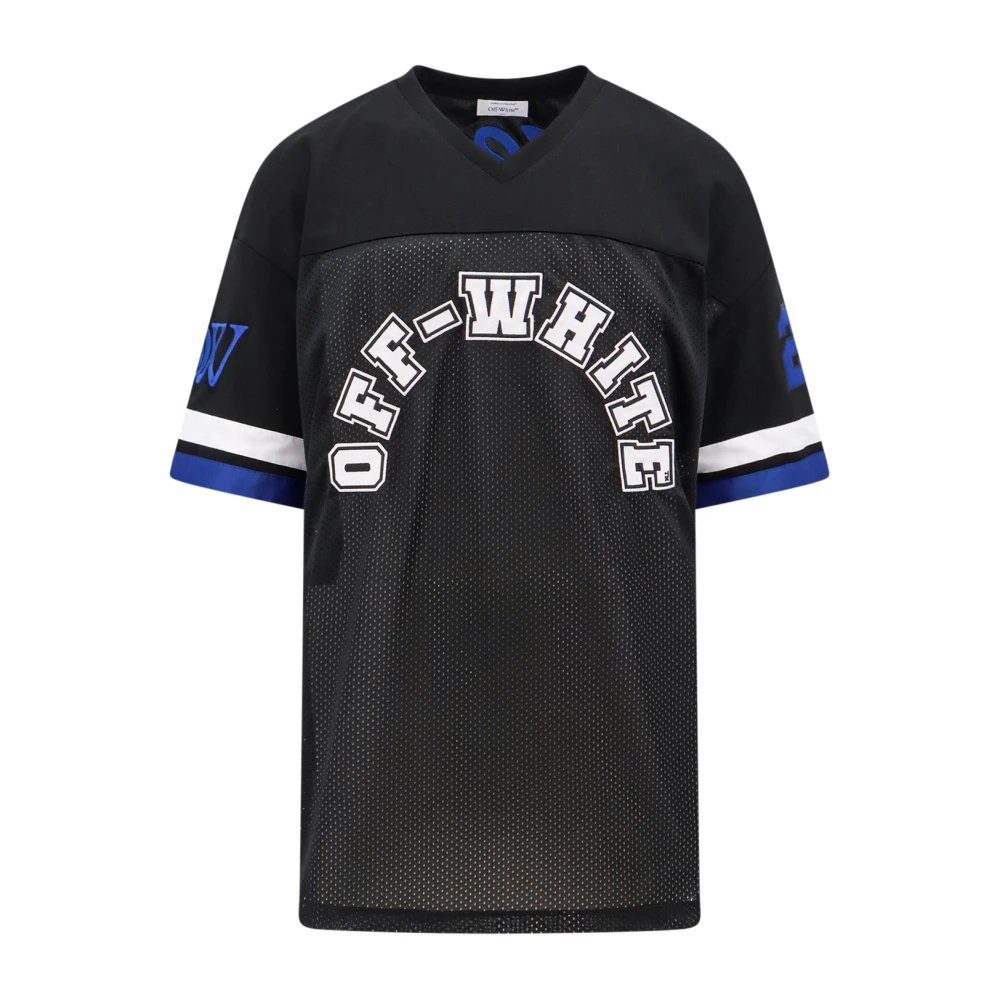 Schwarzes V-Ausschnitt T-Shirt mit Abloh-Patch