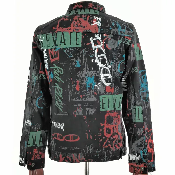 Streetwear-Jeansjacke mit Buchstaben-Print und Vintage-Waschung für Herren