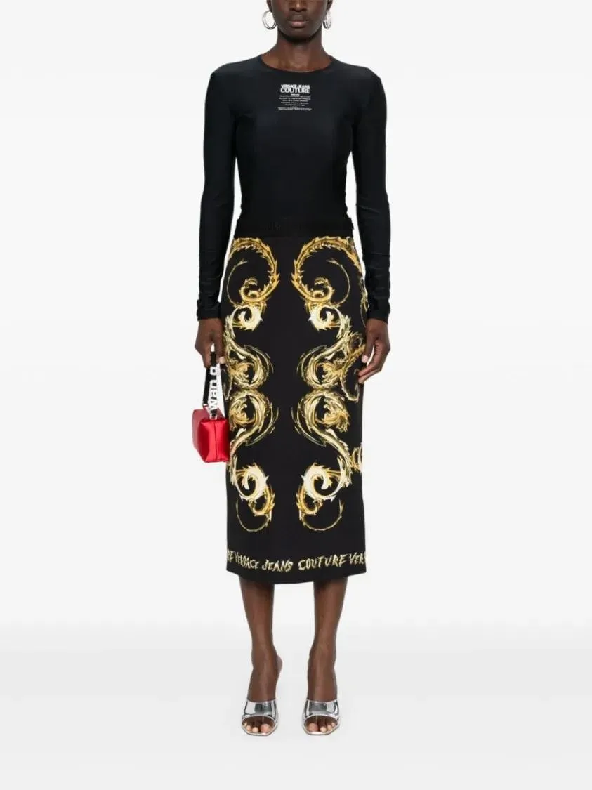   Versace Jeans Couture  Twill Skirt Black  Midi-Röcke 